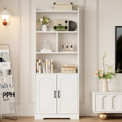 63" Tall Bookcase With Doors, 3-tier Open Storage Shelves, Anti-tipping & Back Panel Design, Freestanding Bookshelf, White
