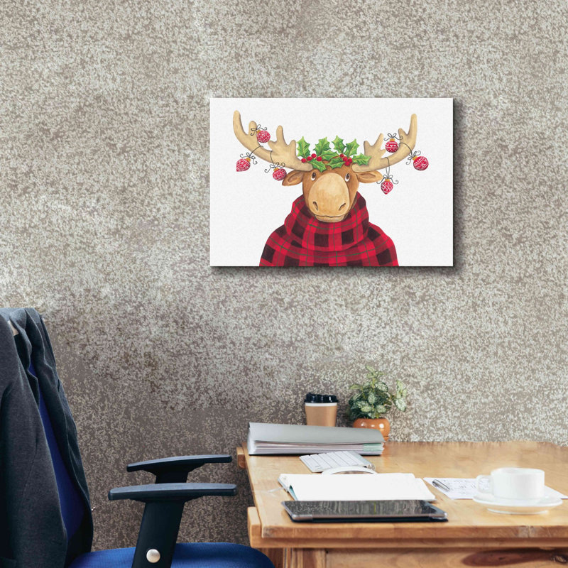 «Christmas Moose» par Diane Kater, estampe numérique sur toile, H 18 po x l 26 po x P 0,75 po