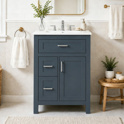 Meuble-lavabo simple 36 po avec lavabo en céramique, 2 portes à fermeture douce et 5 tiroirs