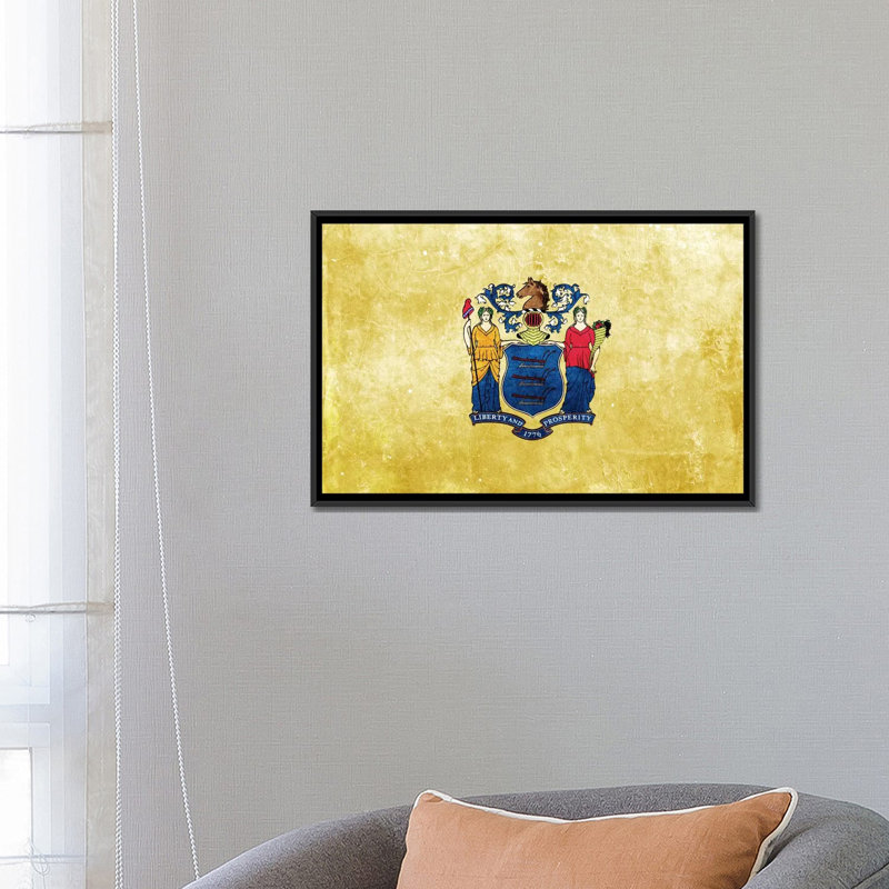 « flags new jersey », impression sur toile, H 18 po x l 26 po x P 1,5 po, Toile encadrée noire, Pas de tapis