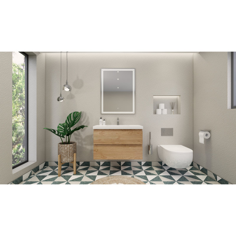 Amahd Single Bathroom Vanity with Acrylic Top, New England Oak
