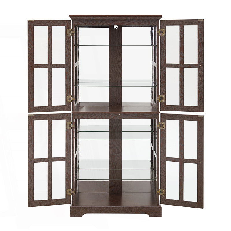 Curio Display Cabinet With Glass Doors, E26 Bulb Included, Cherry