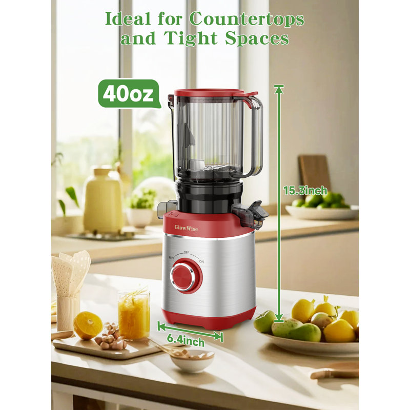 GlowWise Juicer Machines with Built-in Blades for Slicing Whole Fruits & Vegetables, Cold Press Juicer with 4.35" Large Feeding Chute, Easy to Clean, Quiet Masticating Juicer with High Juice Yield