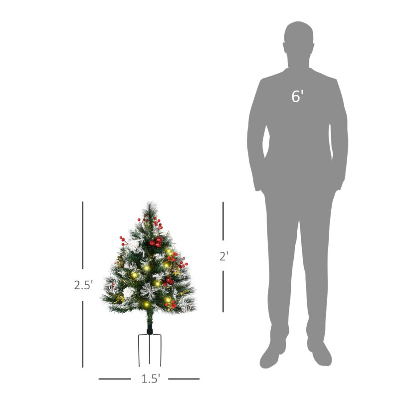 Arbre de Noël artificiel pré-éclairé pour hall d'entrée d'extérieur 2,5 pi / 30 po 2,5 po