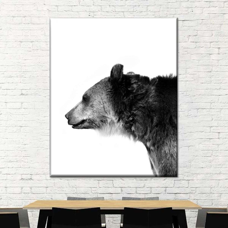Tête d'ours monochrome, H 30 po x l 24 po x P 1,25 po