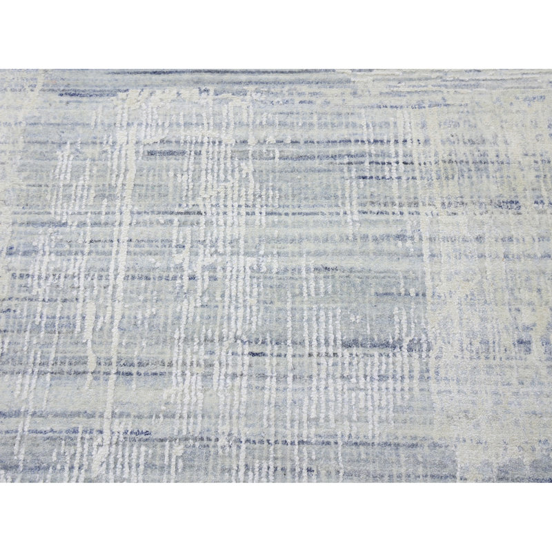 Tapis ivoire et bleu tissé à la main rectangulaire de haute qualité en laine / soie bleu / ivoire, Rectangle 12 pi x 15 pi