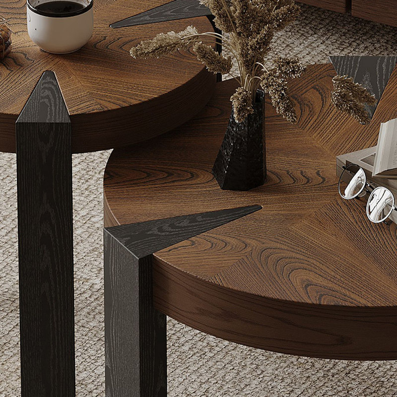 Round Household Wood Coffee Table Set