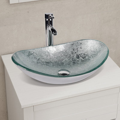 Lavabo de salle de bain ovale en verre trempé 21 po avec robinet Wade Logan® Beyo
