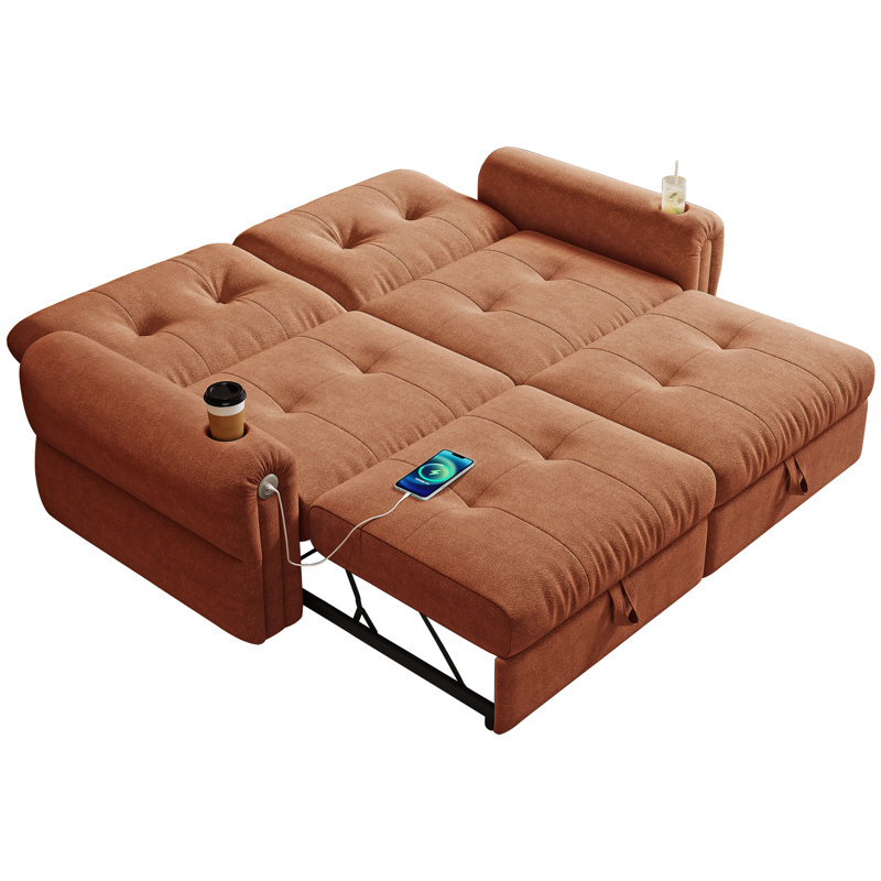 Canapé-lit multifonctionnel convertible de 77 pouces, flanelle orange, salon moderne