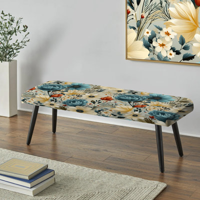 Blue Boho Floral Harmony - Banc rembourré floral noir