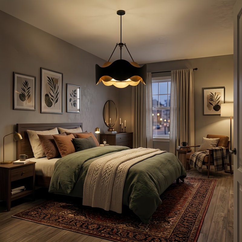 Lustre cylindrique moderne noir mat 6 lumières avec abat-jour en fer l 24 po pour la chambre à coucher ou le salon, Noir mat