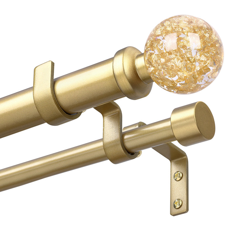 Tringle à rideaux double ajustable avec embouts en boule de cristal translucide, or, 72 à 144 po, 72" - 144"