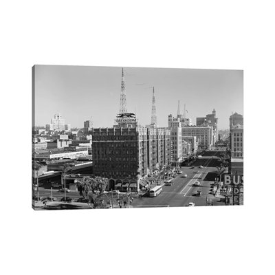 1950s View Of Downtown And Greyhound Bus Station San Diego Ca USA - Wrapped Canvas Print