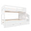 Lit simple superposé simple avec lit gigogne, 3 tiroirs de rangement, escalier de rangement et garde-robe, lit peu encombrant en bois de pin, blanc-2102668043