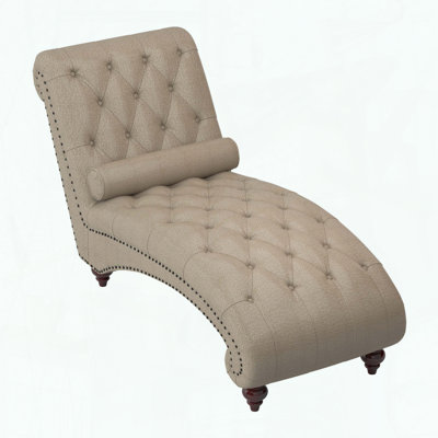 Button-Tufted Chaise Lounge with Bolster Pillow