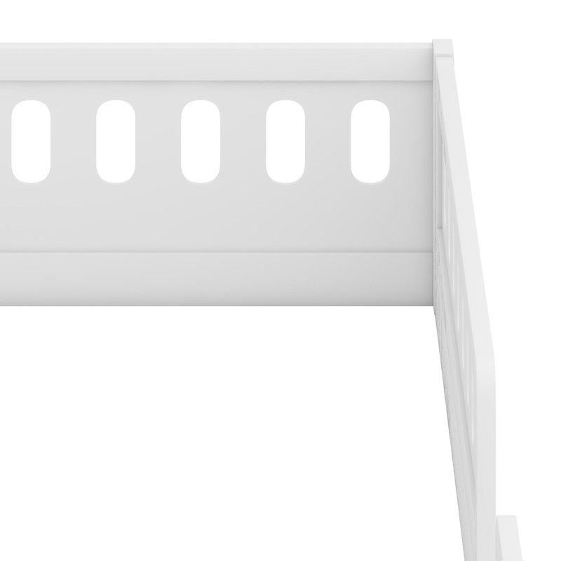 Wooden Platform Bed Frame with Safety Guardrail, White