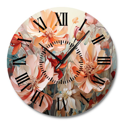 Coral Petal Symphony I - Abstract Botanicals Black Face Wall Clock