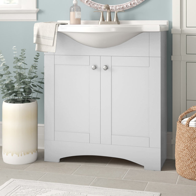 Meuble-lavabo simple 31 po avec plateau en marbre de culture 31 po, Blanc