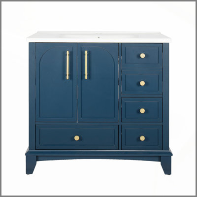 Durable 35.6-Inch Bathroom Cabinet with Ample Storage, Waterproof and Easy to Install