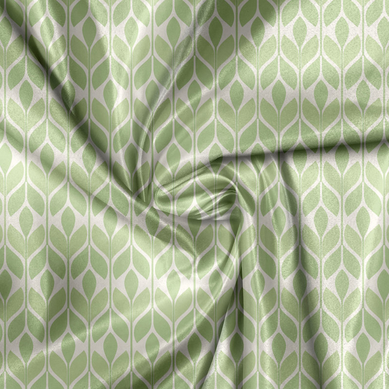 Rustikaler Vorhang, Vintage Blättermuster der 80er Jahre, Retro, Pastel Grün Weißgrau