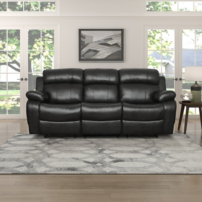 Milford 88" Modern & Contemporary Faux Leather Manual Double Reclining Sofa with Center Drop-Down Table & Cup Holders