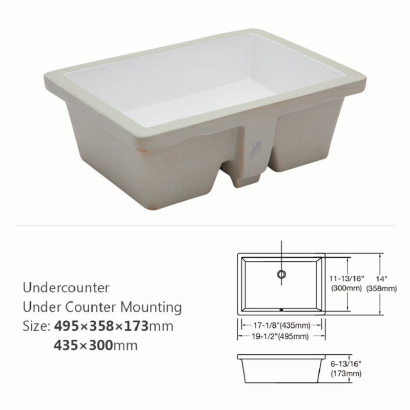Lavabo de salle de bain rectangulaire encastré en céramique blanc 19,5 "x 14" avec trop-plein