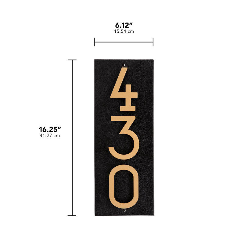 Floating 3-Number Vertical Sign, Black /w/ Black / Gold Modern Font Numbers, Yes