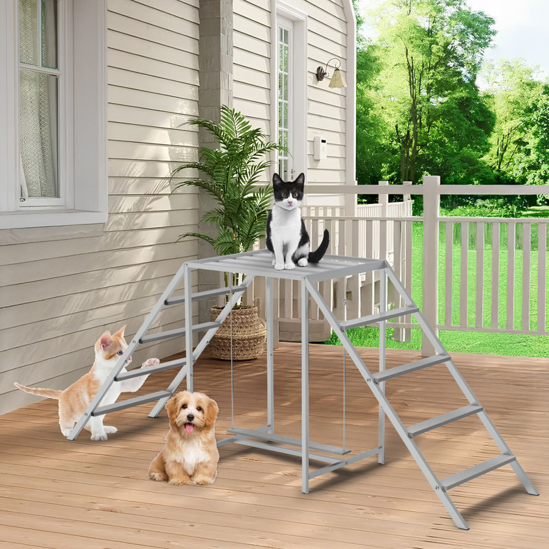 Aire de jeu multi-animaux avec balançoire et échelles - Perchoir en métal et en bois robuste pour poulets, chats, chiens et plus