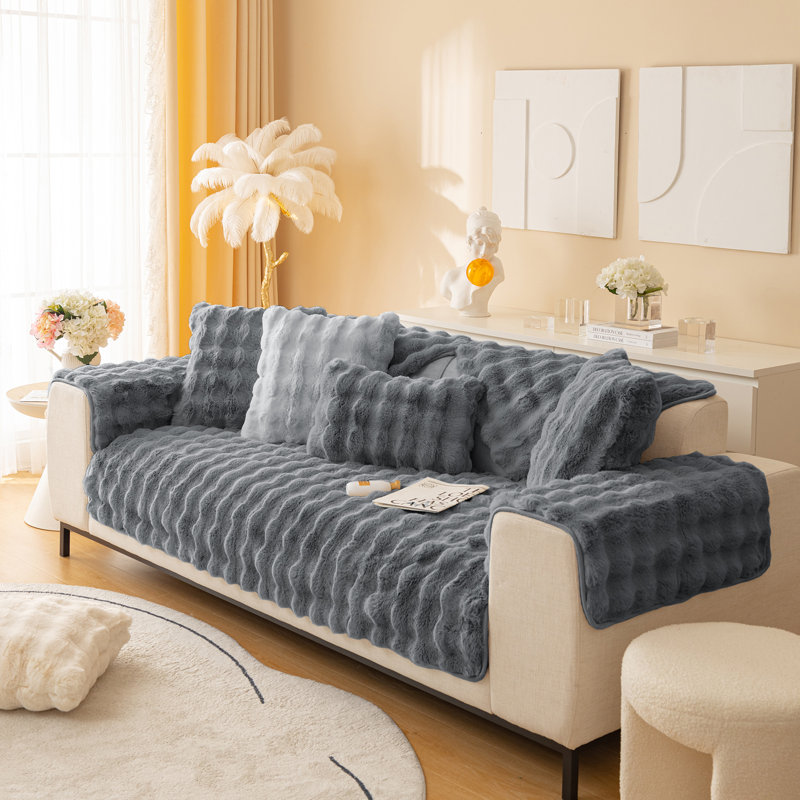 Housse pour canapé en faux lapin, Gris foncé, L 71 po x P 27,5 po