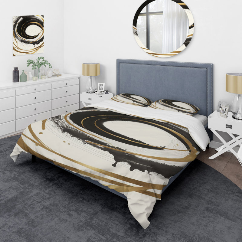 Ensemble de housse de couette en microfibre / polyester noir et doré Curves III Bedding