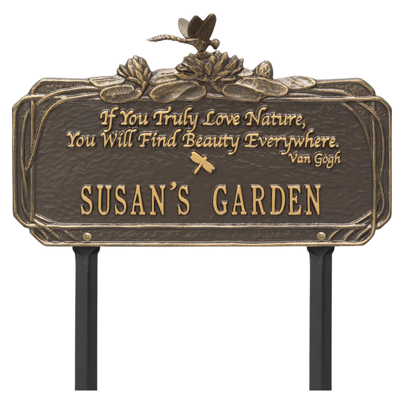 Dragonfly Quote Personalized Garden Sign, Yes, Bronze/Gold
