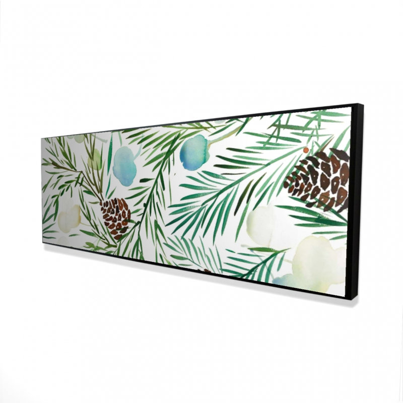 Pine Cone Pattern Print On Canvas, 16" H x 48" W, Black Framed Canvas