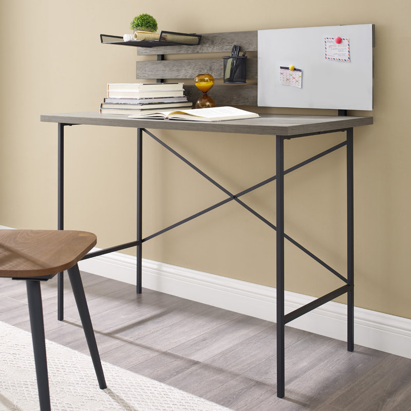 42" Slat Back Writing Desk, Grey Wash/Black