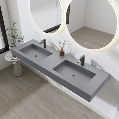 59'' Rectangular Double Solid Surface Bathroom Sink