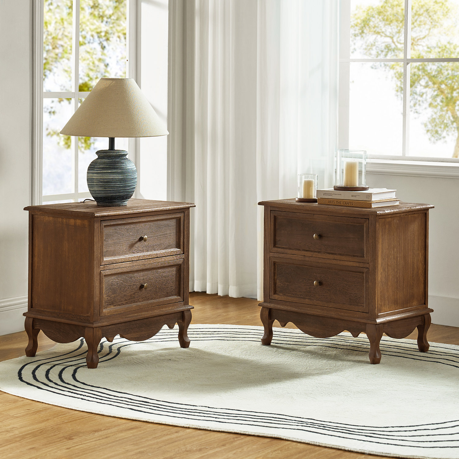 Lundgren Transitional 24'' Tall 2 - Drawer End table with Wood Legs and Charging Station Space - Walnut