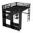 Queen size metal loft bed frame with built-in wardrobe, desk, and storage shelves, space-saving design, black