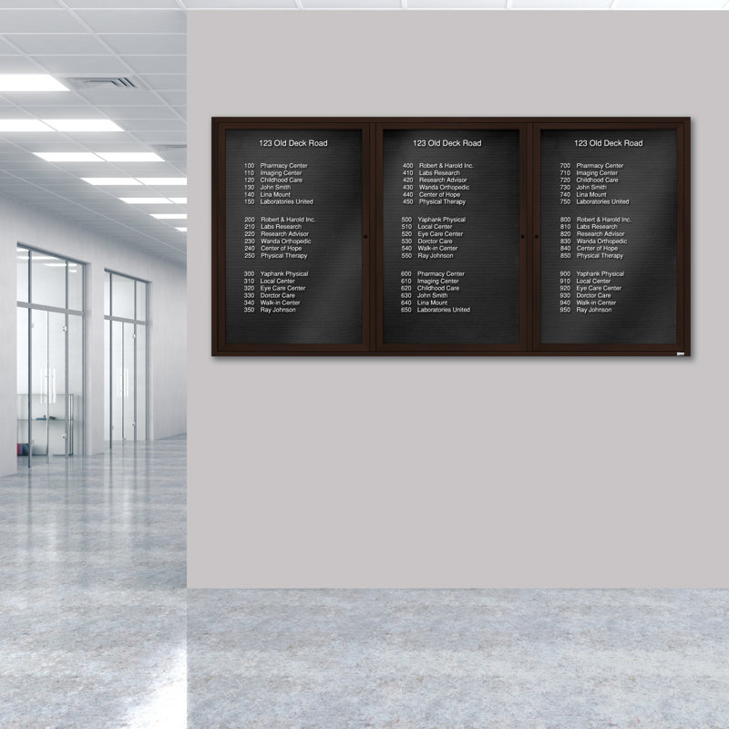 Directory Cabinet Wall Mounted Enclosed Letter Board, Bronze Anodized, Three, 48" H x 96" W