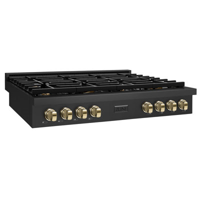 ZLINE 48 in. Autograph Edition Paramount Gas Rangetop with 8 Burners and Porcelain Cooktop in Black Stainless Steel with Accents