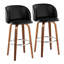 Tabouret de bar à hauteur fixe avec pivot en bois de noyer et similicuir noir avec repose-pieds rond en métal chromé - ensemble de 2