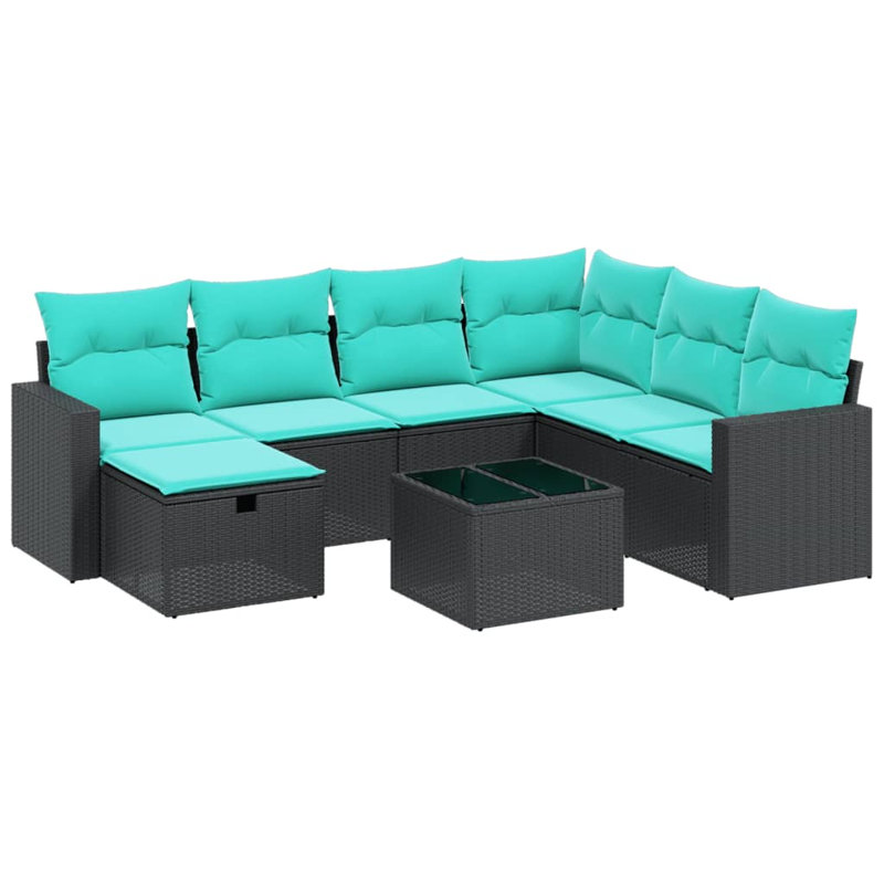 Ensemble de canapé de patio 8 pièces avec coussins en rotin de polyester, Bleu clair, Noir