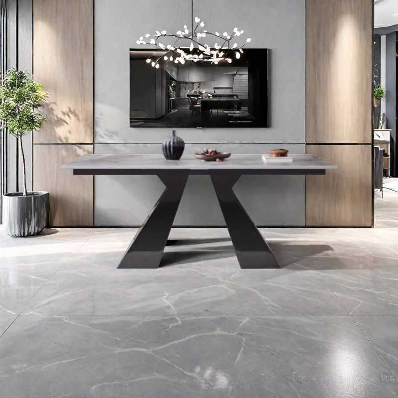 Stone Dining Table with Thick Steel Frame Support, 29.5" H x 70.8" L x 35.4" W