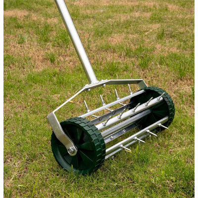  Heavy Duty Manual Lawn Aerator Rolling Spike Drum with Detachable Steel Handle