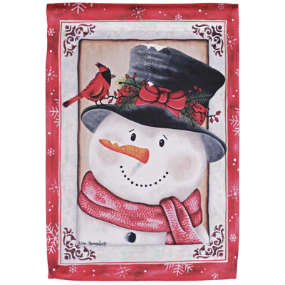 Garden Flag Red Bird Snowman In Flurries