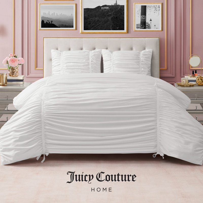 Juicy Couture Ribbon Ruched Comforter Sets, White, King Comforter + 2 King Shams