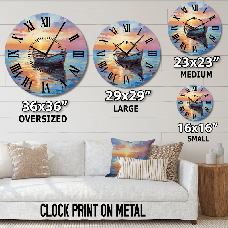 Horloge murale bateau avec impression de paysage marin I, Médium