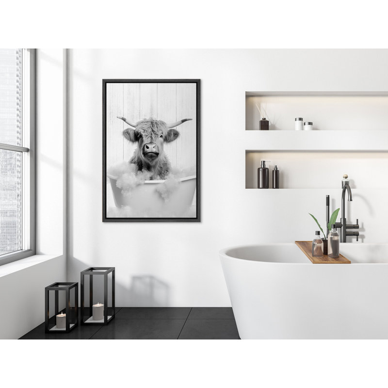 Shetland Highland Cow - reproduction de cadre flottant sur toile, Noir, H 36 po x l 24 po