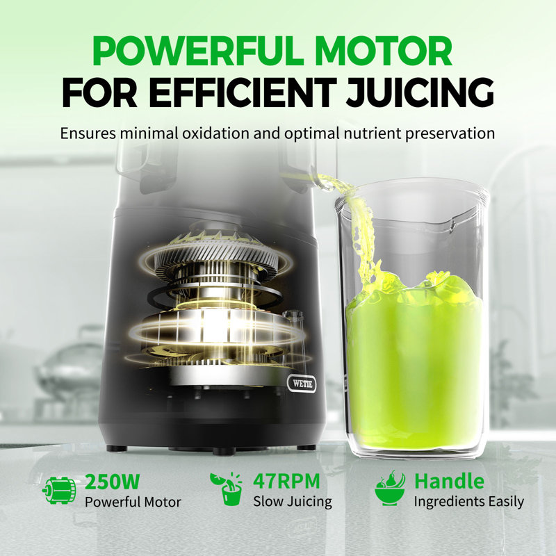 Cold Press Juicer with 4.7" Wide Feed Chute for Whole Fruits & Vegetables, Slow Masticating Juicer, Easy Clean & Quiet Operation