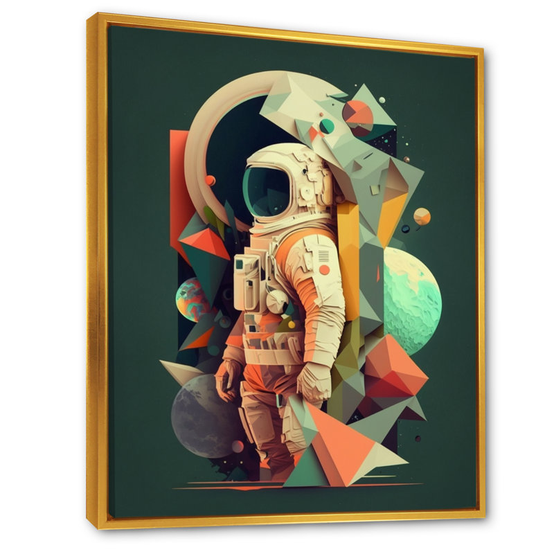 Astronaut and Vivid Shapes, reproduction d'art sur toile, H 32 po x l 16 po x P 1 po, Or