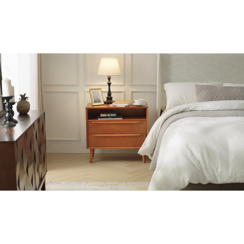 Aviannah Midcentury Modern 2-Drawer Nightstand with Charger