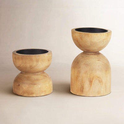 2-Piece Solid Wood Pillar Candle Holder
